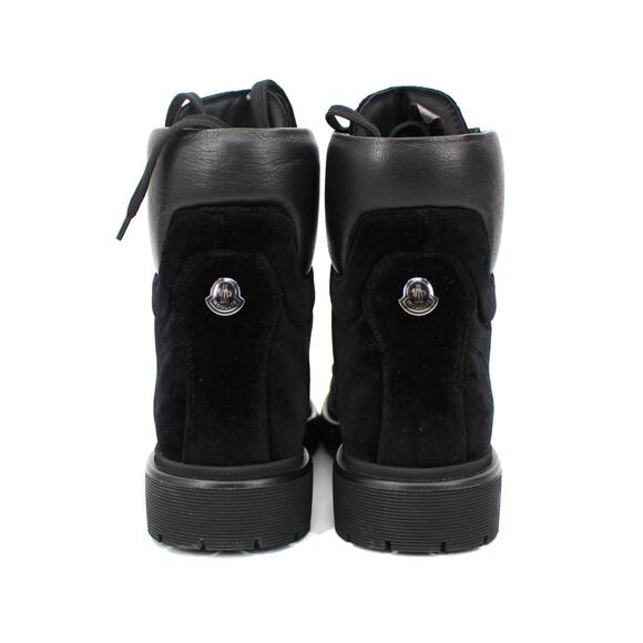 Moncler Patty Black Velvet Leather Trim Lace Up Tie Combat Boots 36 Ankle Bootie - Picture 6 of 9
